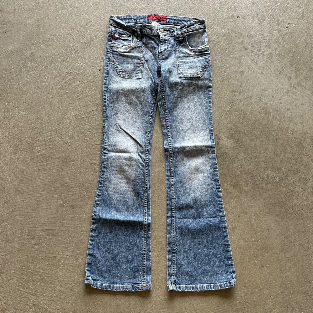 Vintage YMI Flare Jeans Womens Size 5 Blue Light Wash Y2K Low Rise Bootcut Denim